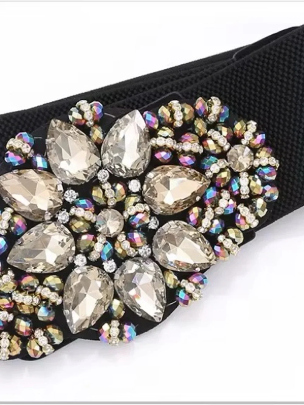 Crystal Cluster Black Elastic Statement Belt